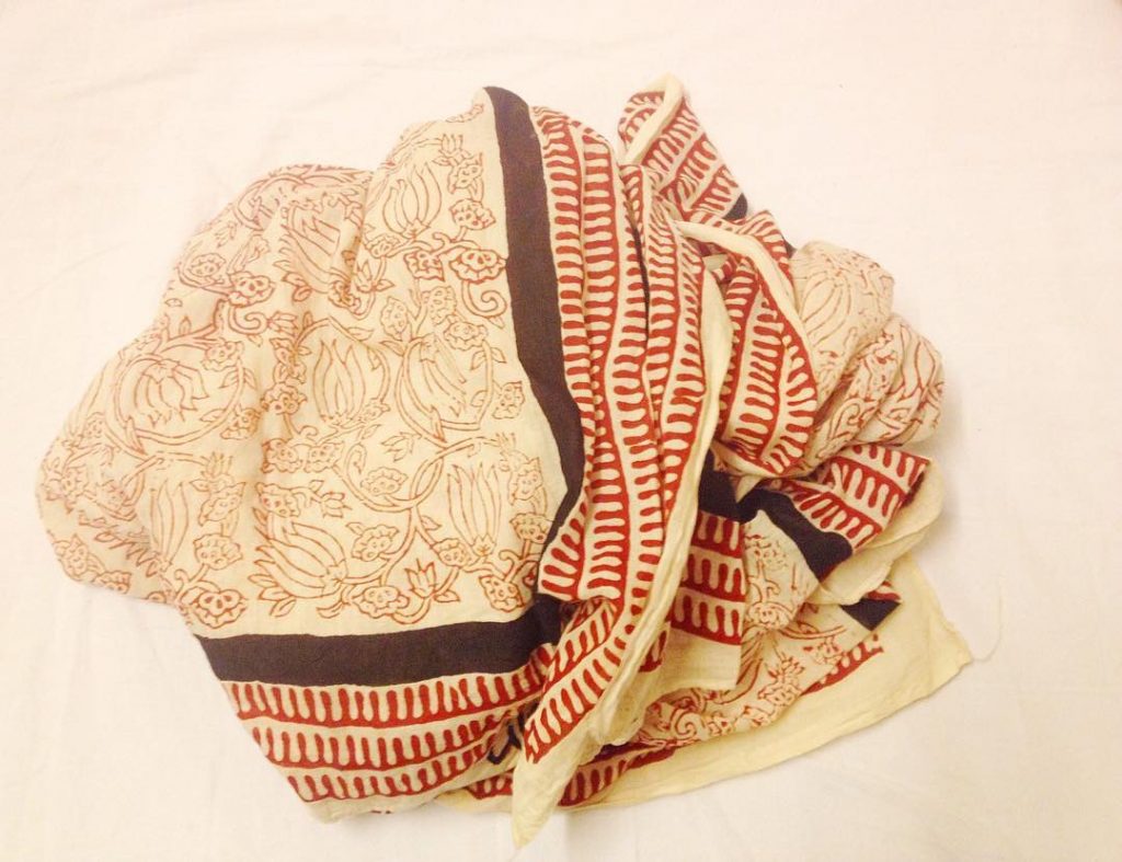 Textile designing in India. The process of Block printing. Photo of final product designed and printed by Lizane Louw