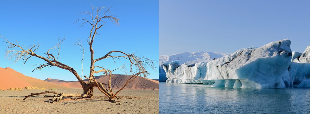 Latest news: Fire and Ice: Anthropocene photo. Photo of desert landscape and glacier landscapes in Iceland.